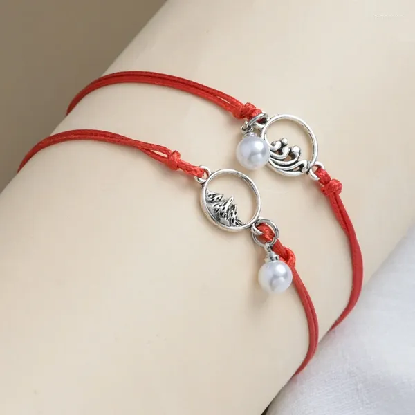 Link braccialetti 2 pcs corda rossa bracciale lavorata uomini donne amanti imitazione a ciondolo perle simbolo amuleto fortch owelry