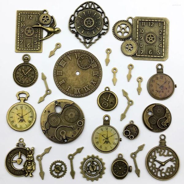 Ciondoli da 30 pezzi antichi scheletro in bronzo a vapore orologio per orologio per orologio per ingranaggio per ingranaggi per gioielli fai -da -te che producono accessori per forniture artigianali