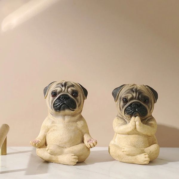 Meditar Pug French Bulldog Statue Zen Yoga estátua Decorativa colecionável para o Home Garden Desktop Dashboard Decoration 240322