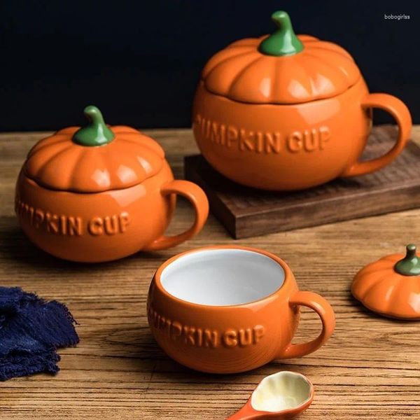 Крупка Creative Pumpkin Cup Trend Trend Trend Mug с крышкой и ложкой прекрасный стиль керамический завтрак десертные крышки