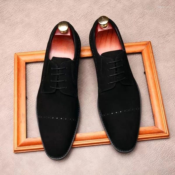 Scarpe in pelle scamosciata da uomo Oxford Brogue Wedding Wedding Leather Black Brown Marrone Genuina Formale Italiane Nuova Spazza da ufficio