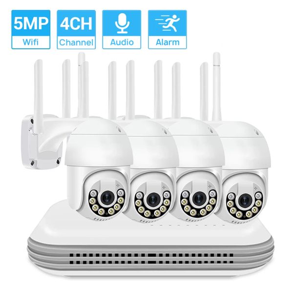 SISTEMA 4CH WIFI Sistema WiFi 5MP PTZ Camera WiFi Kit AI Rilevamento umano Audio Audio Color Night Vision Xmeye Home Security System