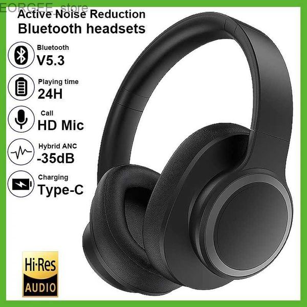 Handy -Ohrhörer ANC Kopfhörer Bluetooth Wireless Headsets Active Rauschreduktion Ohrhörer Großes Bass Musikspiel Sport Ohrhörer falten y240407j1g0