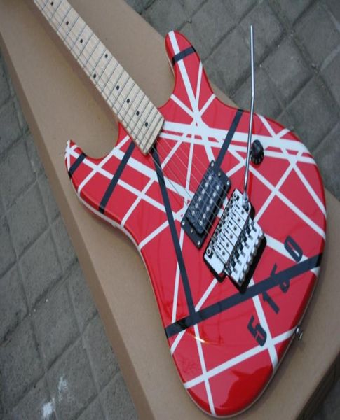 Insolita chitarra rossa Edward van Halen 5150 Black White Stripe Rossa Guitarra elettrica F LOYD ROSE Tremolo Bridge Top Selling1125816