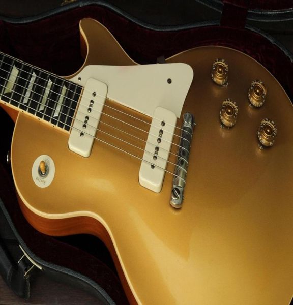 Promozione Gold Top Goldtop Electric Guitar avvolgimento attorno al piano covie White P90 Pickups Tuilp Tuners Chrome Hardware1499975