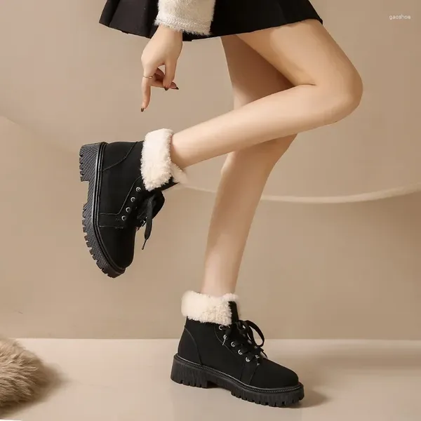 BOTAS 2024 MODAS MULHERES NEVE NÃO REMENDO A PLAPELA DE CALULHA DE PLUSH PLUSH PLUSH BLAT BLACK BELH