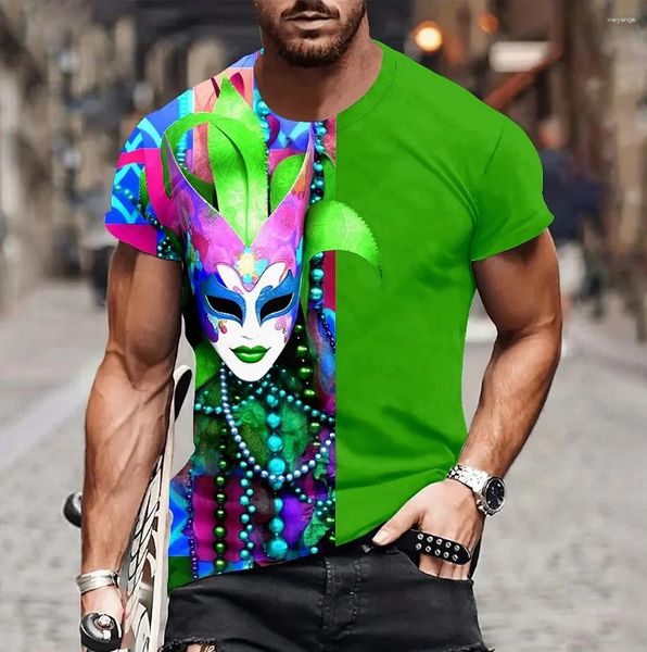 Camisetas de máscara de máscara masculina Arte do carnaval Top Retro Verão de verão Harajuku Pullover grande de mangas curtas