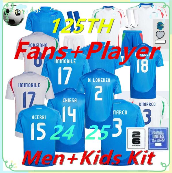 2024 Italys Futbol Milli Takım Kitleri Fan Edition Player Edition 125. Yıldönümü Da Calcio Totti Verratti Chiesa Italia 23 24 Futbol Gömlek Erkek Çocuk Kiti