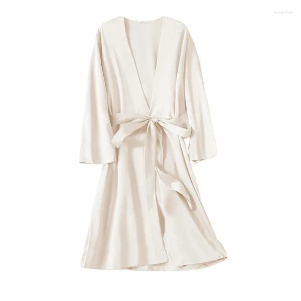 Abbigliamento da casa Beige da sposa da sposa vestito da sposa Donne in raso solido abito setoso kimono accappatoio estivo da notte sexy da notte.