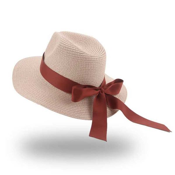 Largura chapéu de chapé de praia chapéu palha arco luxuoso feminino bucket vermelho elegância elegância jazz panasonic sun new cardigan q240403