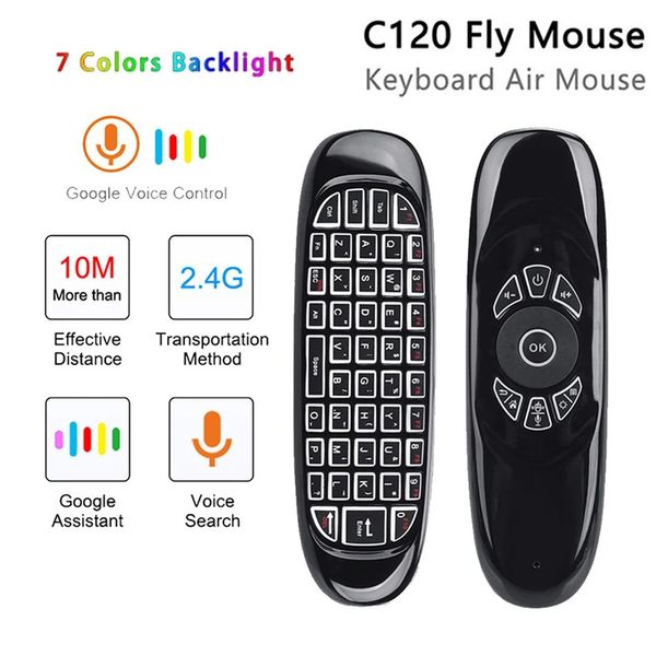 C120 RGB 7 Backlight Fly Air Mouse Gyro Sensor Wireless 2.4G RF -Tastatur Fernbedienung für Gaming Android Smart TV Box