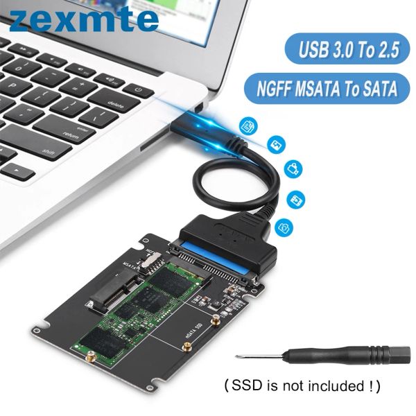 Adaptador ZEXMTE NGFF MSATA para SATA 3.0 Adaptador M.2 USB 3.0 a 2.5 SATA Disco rígido 2in1 Reitor de conversor SATA com cabo para laptop para PC