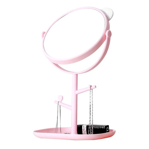 Netter Katzenohr -Make -up -Spiegel mit Schmuck Rackhalter 360 ° Rotationstisch Arbeitsplatte Basis für Badezimmer Schreibtisch Kosmetische Spiegel2.Für Schmuckregalhalter