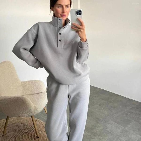 Damen zweisteuelhafte Hosenstand Halsband Schnappfastener Tracksuit 2024 Herbst Winter Mode Mody Sets Casual Lose Long Sleeve Women Outfit