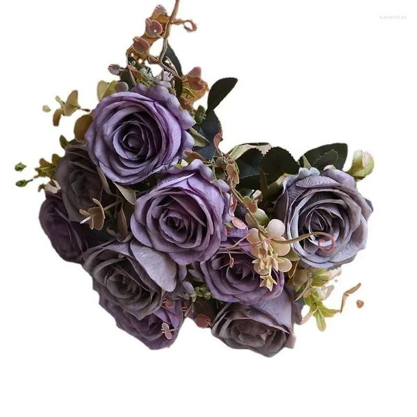 Simulazione di fiori decorativi Simulazione rose rosse bouquet fiorista di alta qualità di seta di seta design decorazione artificiale rosa bianca fiore