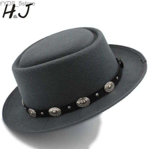 Chapéus de aba larga Chapéu feminino Chapéu de pele de porco Pais Fedora de fundo liso Adequado para senhoras Gentlemen Gamblers Máquinas de remo de trilby tamanho 58cm YQ240407