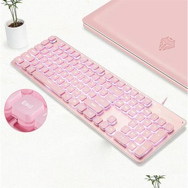 Tastaturen Backlit Gaming Mechanical Feel Tastatur und Maus -Set rosa Schokoladenschlüsselkaps für PC -Notizbücher nicht drop com otsyk