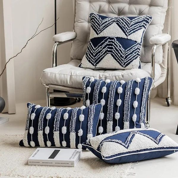 Pillow Geometric Tufted Cover para decoração em casa Boho Blue Living Room Cadeira de quarto 45x45cm 30x50cm
