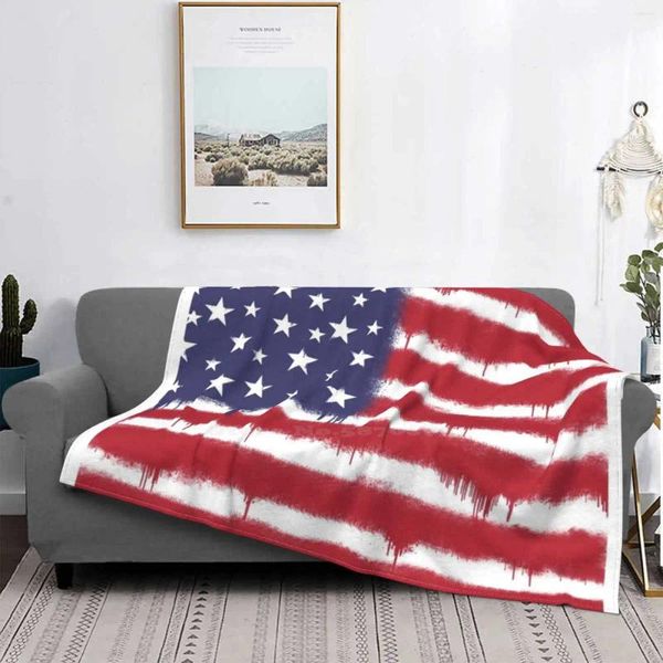 Decken Sprühbemalte amerikanische Flagge Ankunft Mode Freizeit warme Flanell Decke Farbe Tropf Kaffee Amerika