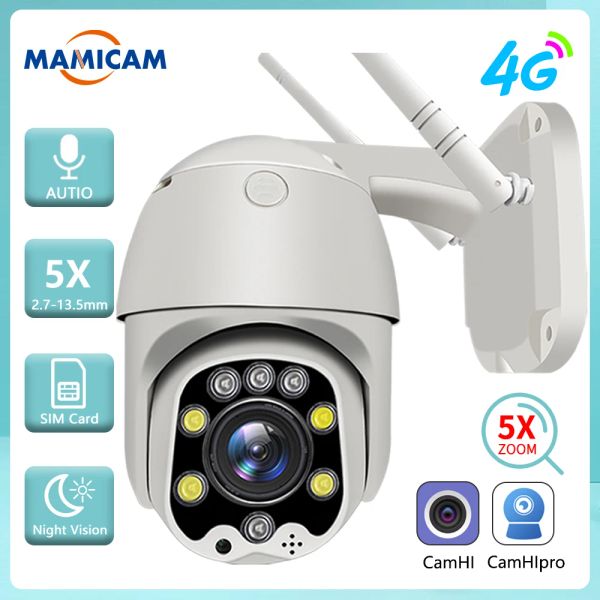 Kameras 5MP Sicherheitsschutz Wireless 4G SIM -Kartenkamera Outdoor PTZ WiFi Video Überwachung Onvif IR Nachtsicht 30 m 2,5 Zoll Camhi