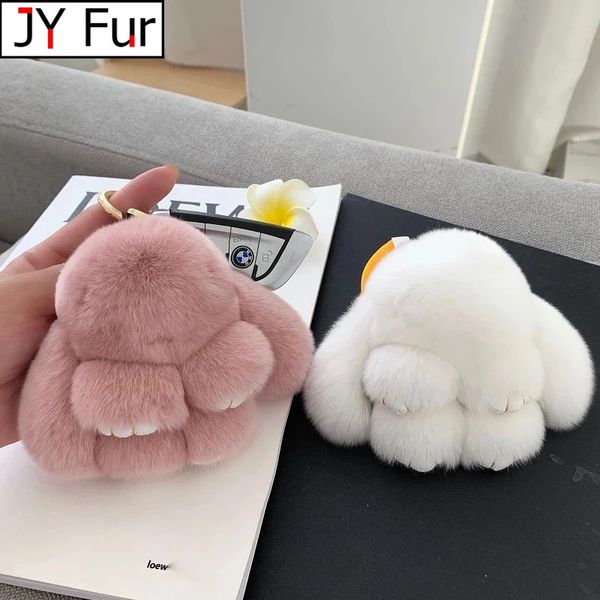 Mini Real Rex Rabbit Fur Bunny Schlüsselbund Spielzeugpuppenschlüsselring -Tasche Zauber 10 cm Fell Kaninchen Keychain Auto Anhänger 240402