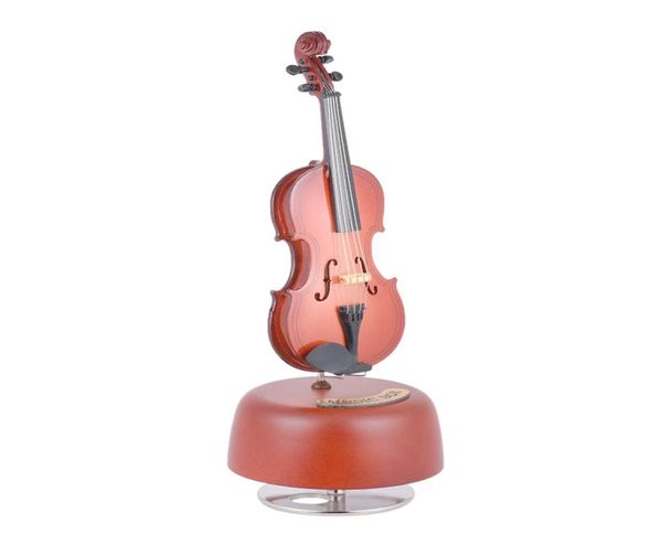 Caixa de música de violino de vento clássico com instrumento musical rotativo Réplica em miniatura Artware Gifts3086951