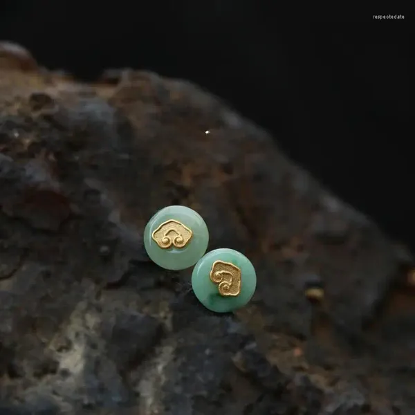 Gestüt Ohrringe in natürlicher Hetian Jade Jasper Round für Frauen Wolken Stil Vintage verheißungsvoller Ohrhörer Party Schmuck