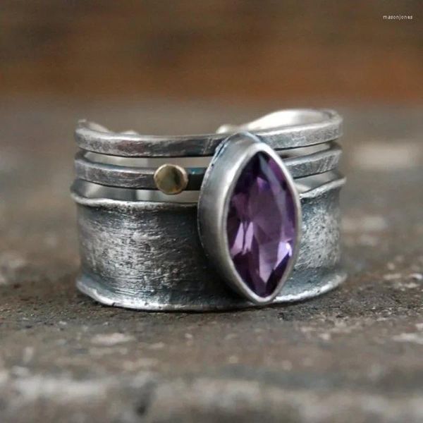 Anelli da matrimonio Anello di pietra viola in stile etnico bohémien per donne eleganti sposa impegnativa ha reso i vecchi regali di gioielli vintage