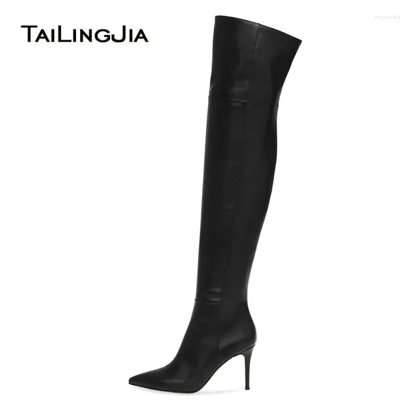 Stivali tallone alto nero sopra il ginocchio donne puntate di punta overknee 2024 scarpe boot tacco calzature da donna inverno di grandi dimensioni