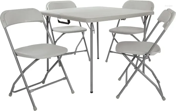 Camp Furniture Office Star Resina de 5 peças Mesa quadrada dobrável e cadeira conjunto cinza claro