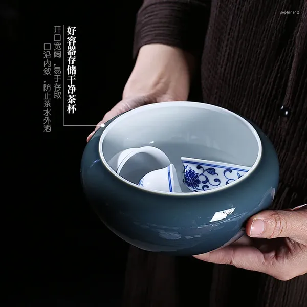 Set di stoviglie Jingdezhen blu glassa tè in ceramica lava di polvere grande tazza di polvere per la scrittura per la scrittura di lavandini fatti a mano.