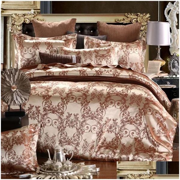 Set di biancheria da letto Europa e America Jacquard Set di lusso Set satinato moderno Duvet di nozze di fascia alta ER regina 240322 Droplese Drop Delivery Garde Otg0k