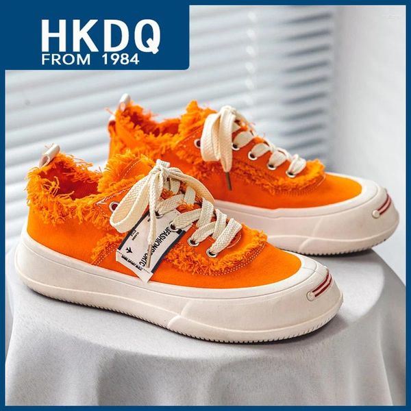 Lässige Schuhe HKDQ Orange Plattform Herren-Leinwand Männer Modedesigner Herren Vulkanisierte Sneaker atmungsaktiv