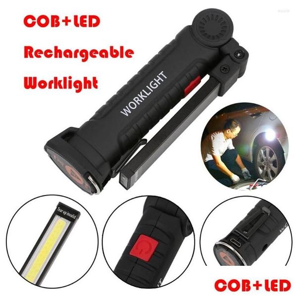 Lanternas portáteis COB LED Tactical USB Tocha recarregável Tocha à prova d'água Trabalho leve Lanterna Magnética Lâmpada para Lâmpada para iluminação noturna DHSWB