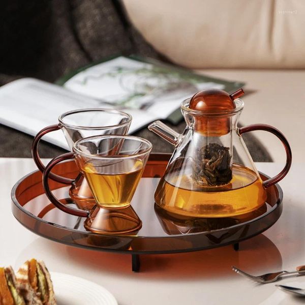 Weingläser hitzebeständiger klarer Glas -Teekannen Tasse Nordic Tea Set Nachmittag Tee Kessel Haus Küchenzubehör Fruchtsaftbehälter