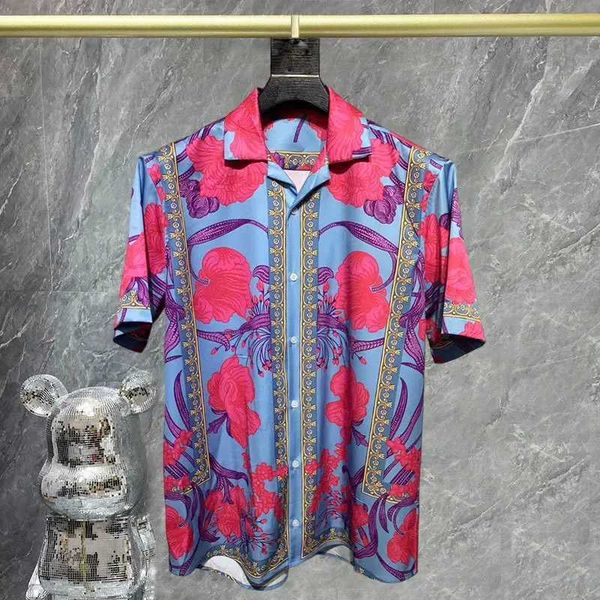 T-shirt maschile retrò con stampa a contrasto colorato da uomo abbigliamento da strada a maniche corte estate hawaii camicia casual maschi