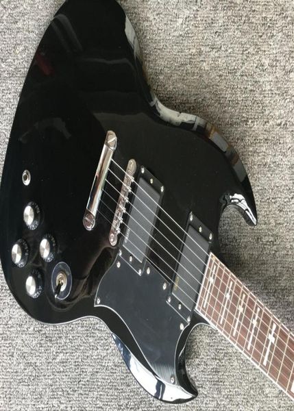 Özel Tony Lommi SG Parlak Siyah Elektrikli Gitar Çin EMG Pikapları 9V Pil Kutusu Demir Çapraz İnci Kakma Grover Tuner Chrome H7422100