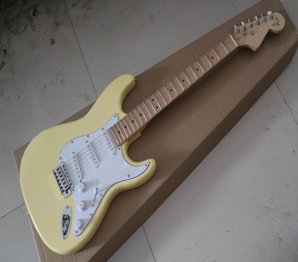 Big Headstock Creme amarelo Yngwie Malmsteen Fingerboard de bordo recortado 6 String Guitar Guitarra Guitarra Drop 6739500