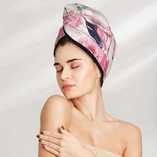 Toalheiro Cabelo Chaeiro Secar Flores rosa Protea tropical e flamingos Banho de banho Microfibertowel Turbante de absorção