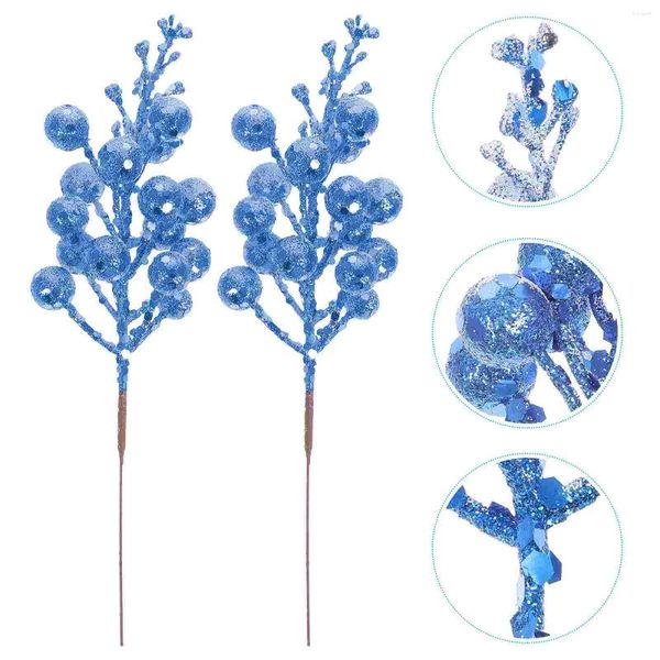 Dekorative Blumen 10 PCs Blaubeeren Weihnachten Nachahmung künstlicher Beeren Dekorationen Baum picks Zweigpflanzen Fälschlicherweise Glitzer