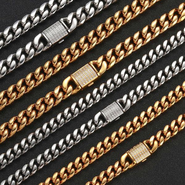 Fabricante 18K Gold aço inoxidável Diamond Clasp Hip Pop Style Miami Chain Link Chain