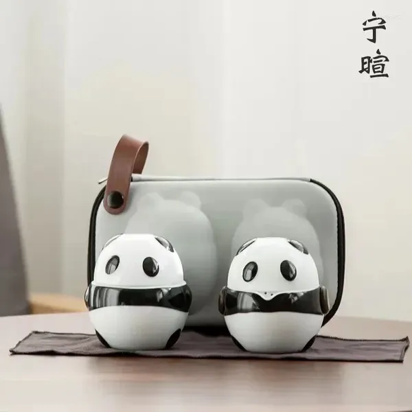 Tee-Sets China-Chic-Chic Panda Travel Tea Set tragbare Express Cup One Topf zwei Keramik süß