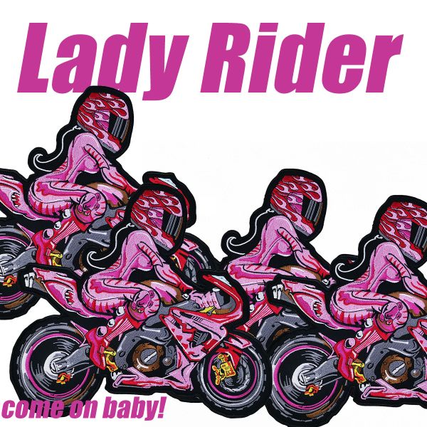 Accessoires Eisenflecken für Kleidung rosa Biker mit rosa Mädchen Rider bestickter Eisen auf der Rückseite der Jacke Patch schwarzer Twill Stoff Custom DIY