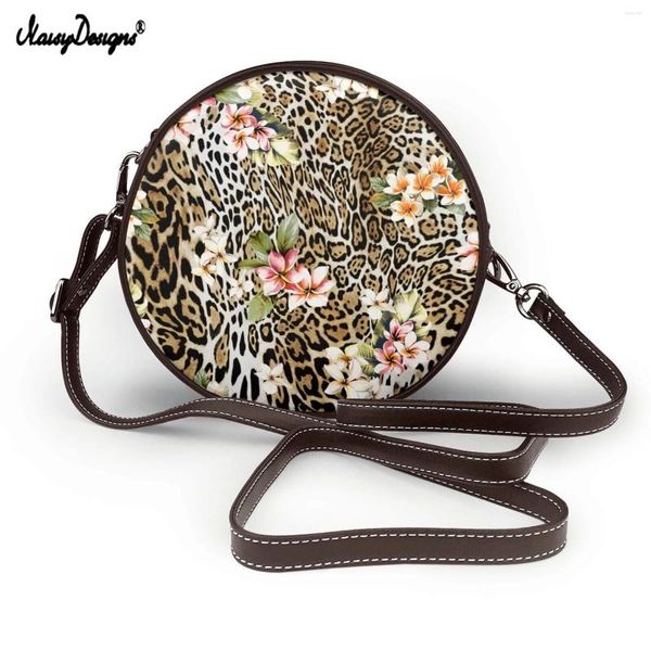 Umhängetaschen NoiSydesigns Frauen PU Leder Runde Crossbody -Tasche Female Leopardenblume Design kreisförmige Handtasche Dame Geschenk für Mädchen