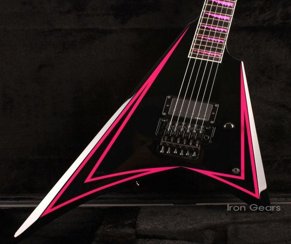 Alexi Laiho Singature Pink Sawtooth Flying V E -Gitarre mit überbackenem Fingerboard 2024 Floyd Rose Tremolo Bridge China EMG PIC9937354