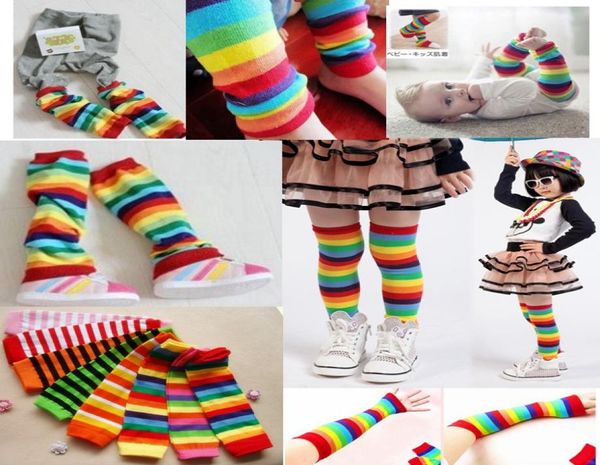 Aquecedores de pernas variadas de arco -íris para bebês e crianças coloridas coloridas perneiras de joelho meias listras quentes de perna de bebê5469148