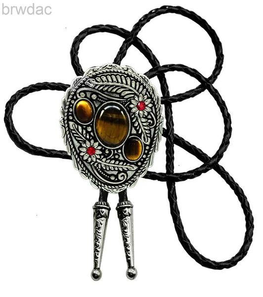 Bolo laços de moda moda vizinho de cowboy ocidental urso garra malaquite bolo tie para homens corda de couro preto 240407