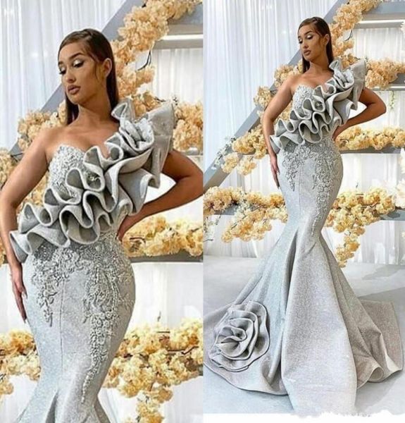 Nuovi abiti da sera a una spalla d'argento a pizzo lungo abbigliamento da ballo sirena ad appliqued abiti di lusso di lusso abiti da festa formali abiti de S9728485