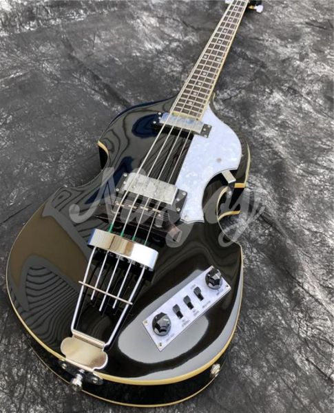 4 Saiten Hofner McCartney H5001CT zeitgenössischer BB2 Geigengitarre Gloss Black Elektrobass Flamme Maple Top Back Rücken 2 511B Stapl9247039