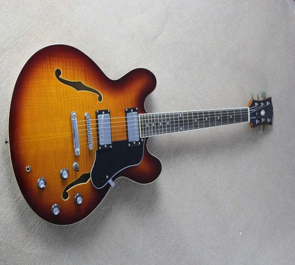 Custom Shop Semihollow Classic Jazz Guitar 335 Sunset Chrome Admareware Electry Guitar112726